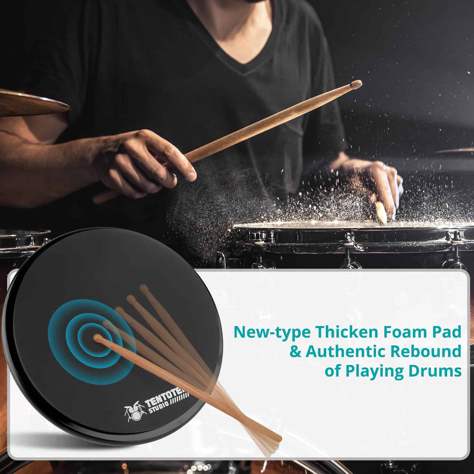 TENTOTEN Drum Pad 11 Pulgadas, Pad de Práctica de Tambor de - Imagen 4