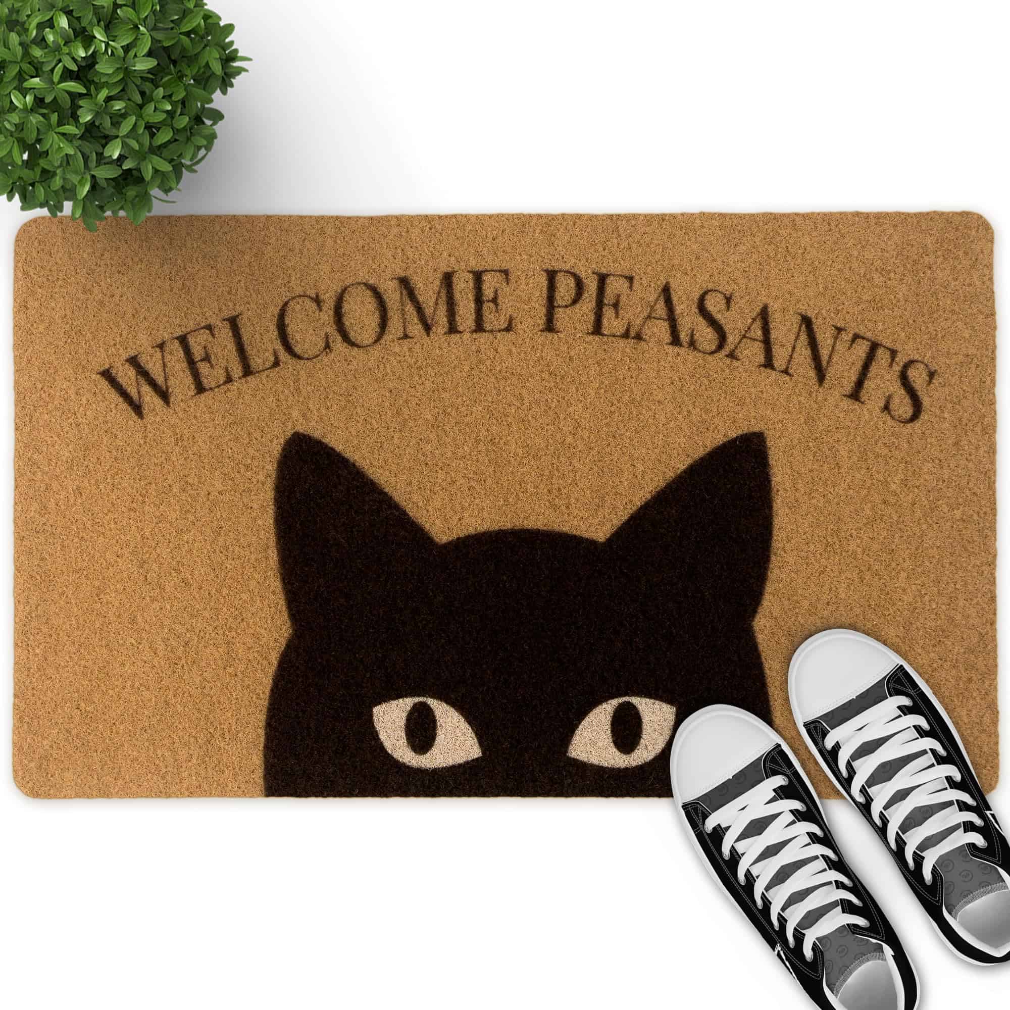 El tapete de bienvenida de gato adecuado, Divertido tapete