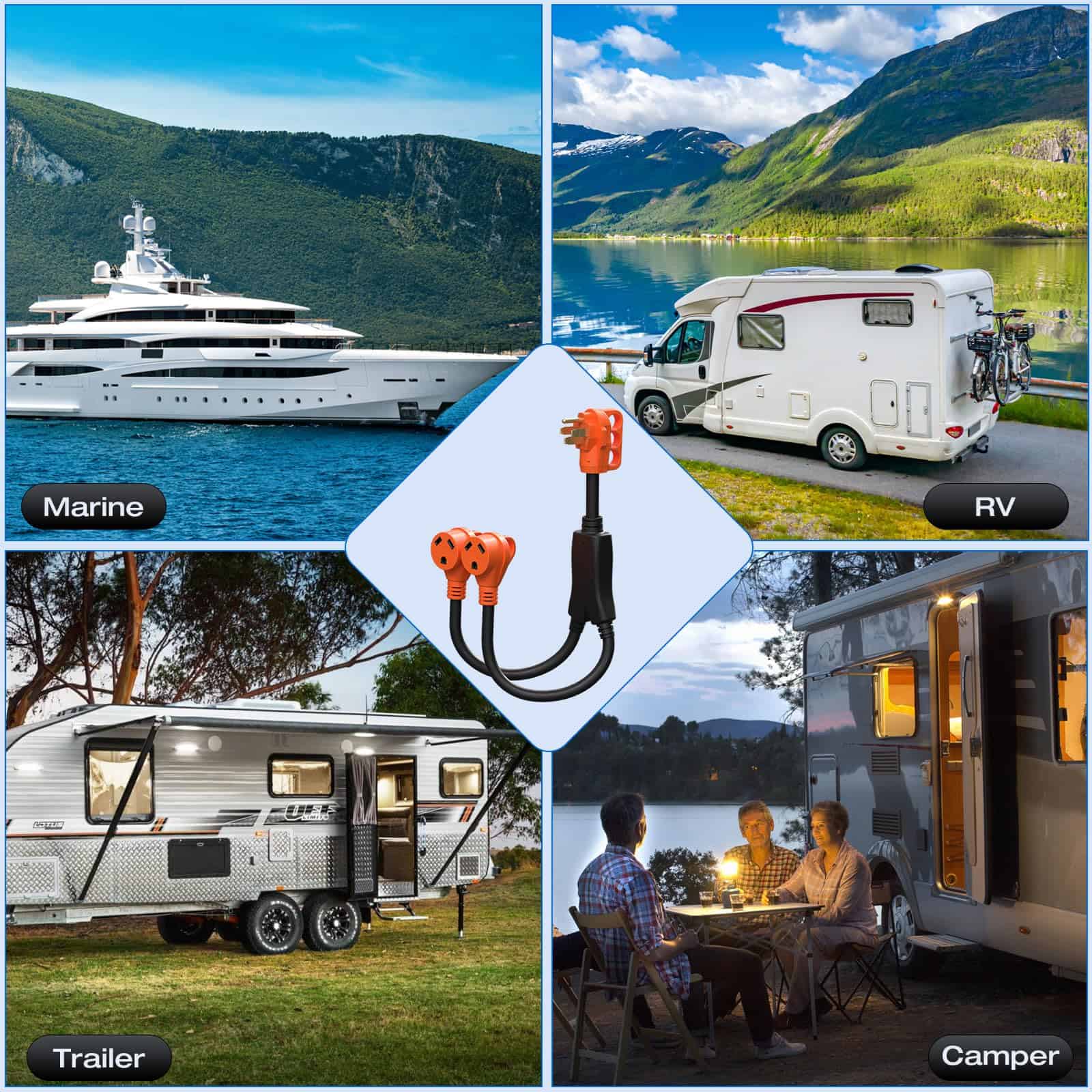 Adaptador RV Y de Ficstar 50 Amp a Dos 30 Amp RV, Adaptador - Imagen 8