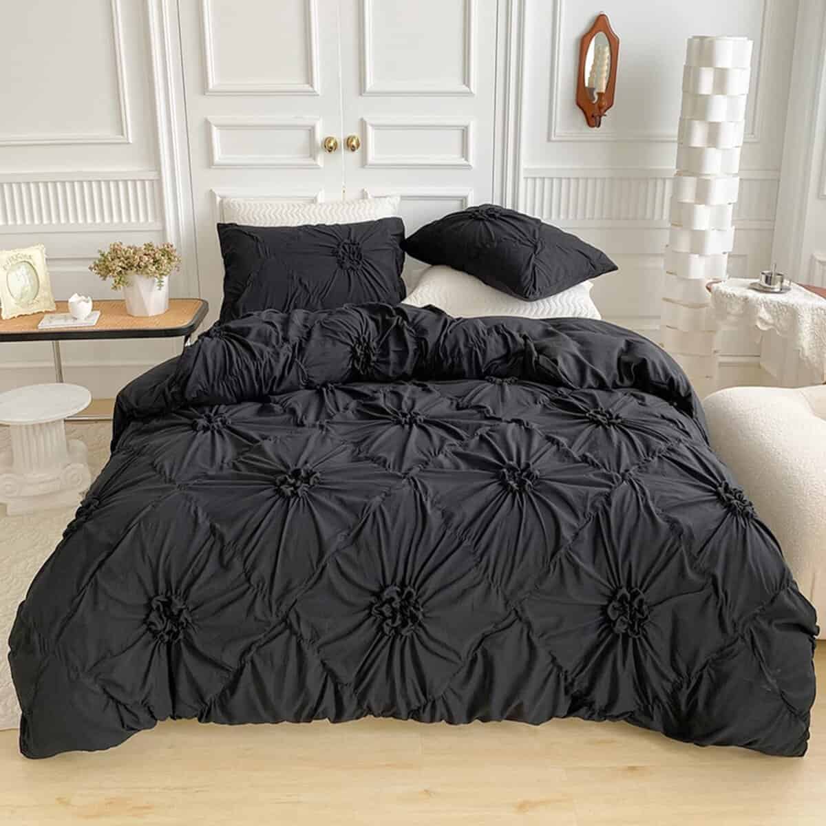 Rvciby Juego de Funda de Edredón Negra con Estampado de