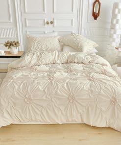 Funda de Edredón King Size con Diseño de Flores Beige,