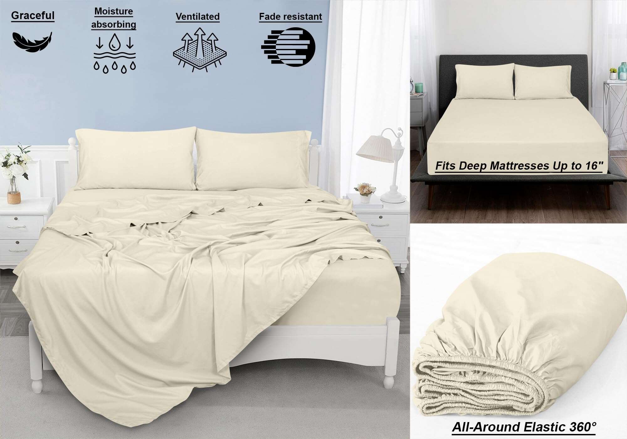 Juego de sábanas de algodón peinado de 300 hilos 100 % de - Imagen 7