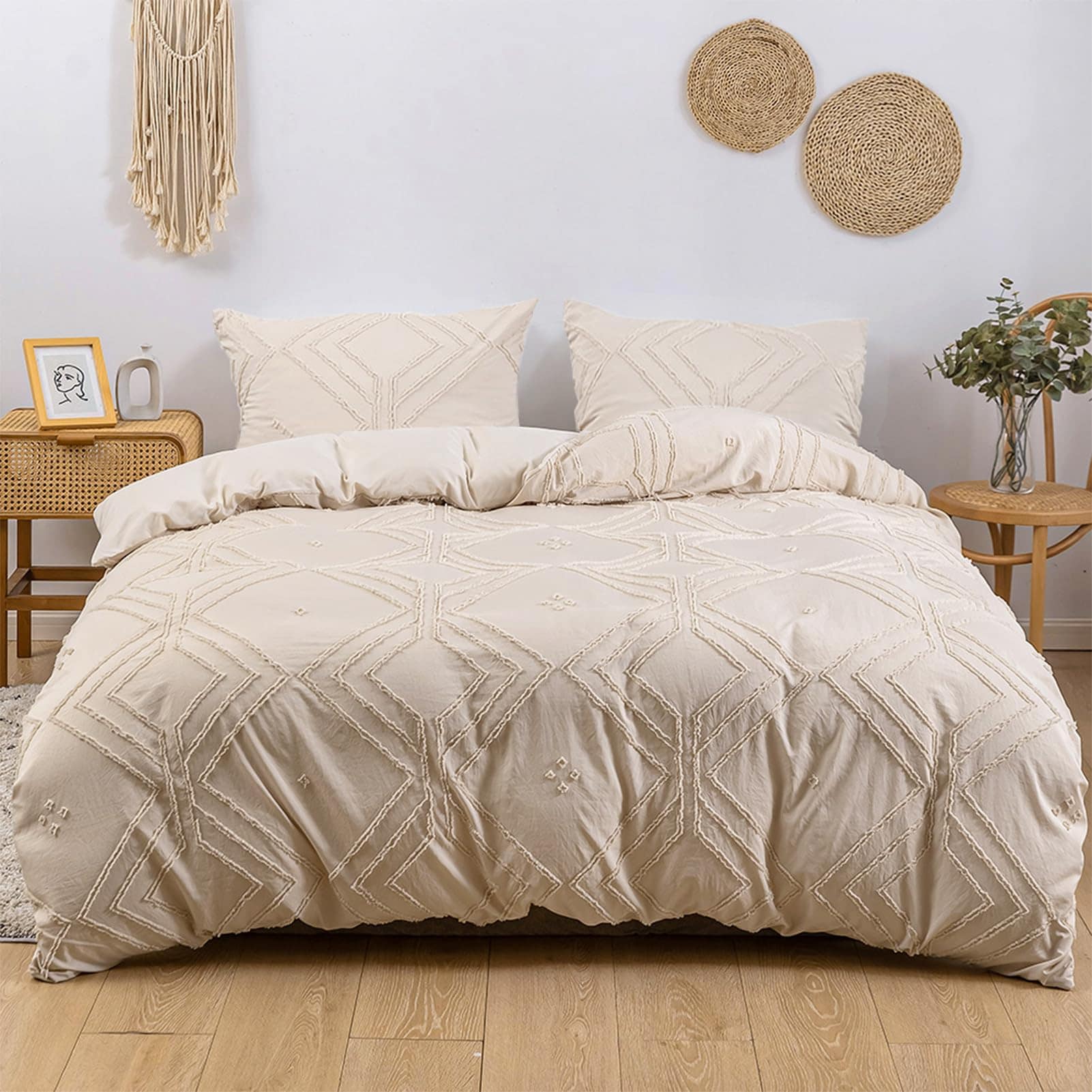 Juego de Funda de Edredón Rvciby Beige Boho Tamaño Queen, 3