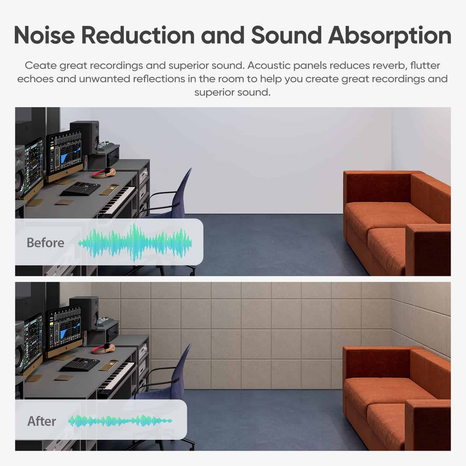 Berlai 8 Pack Paneles Acústicos Autoadhesivos Paneles de - Imagen 4