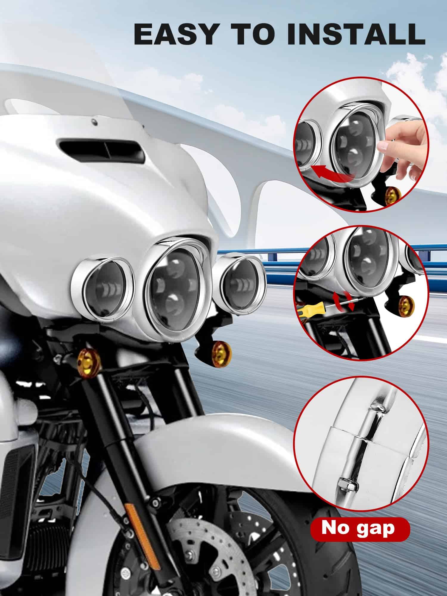 Anillo de Moldura de Faro Estilo Visera Cromada de 7" + - Imagen 4