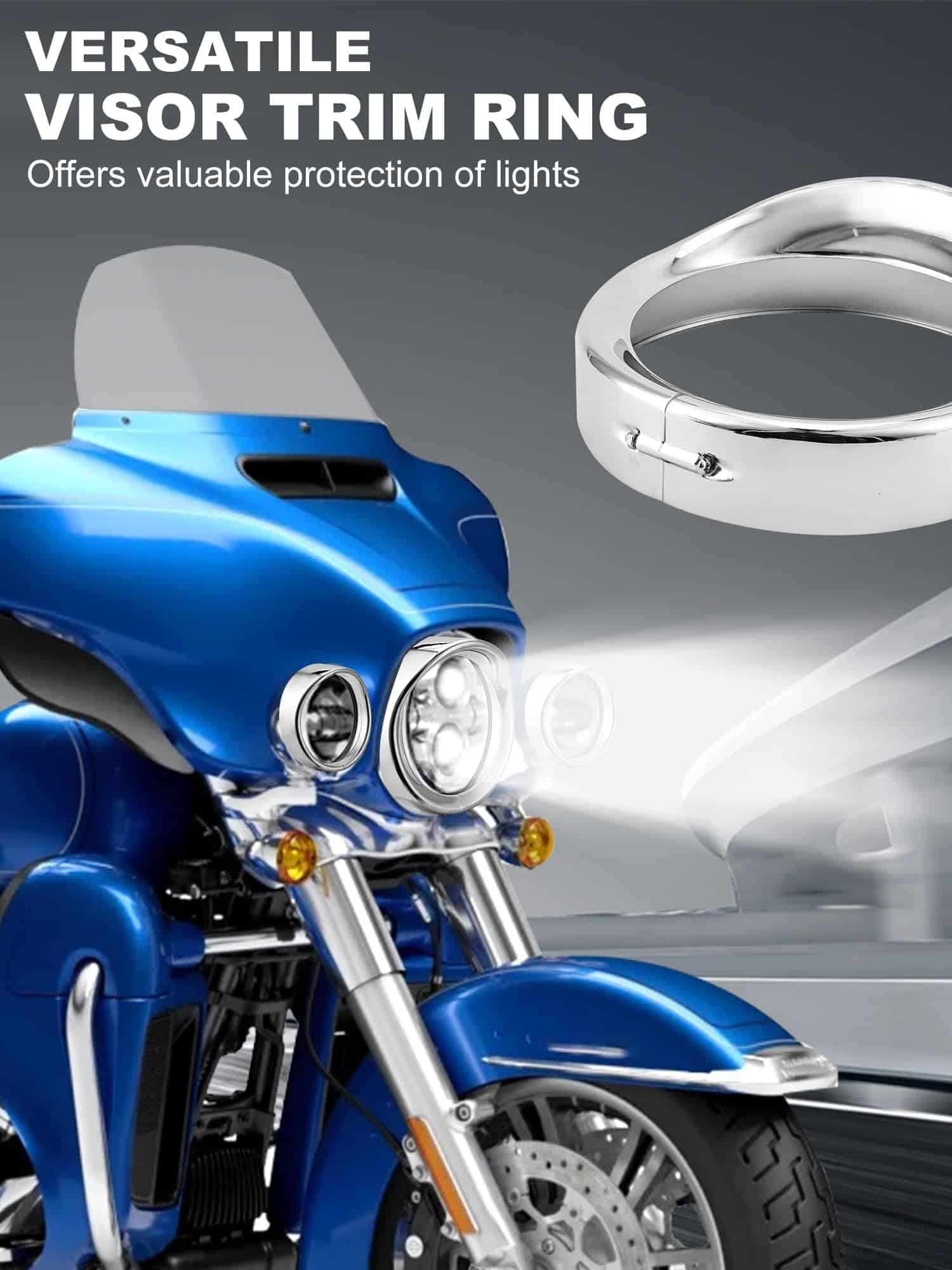 Anillo de Moldura de Faro Estilo Visera Cromada de 7" + - Imagen 7