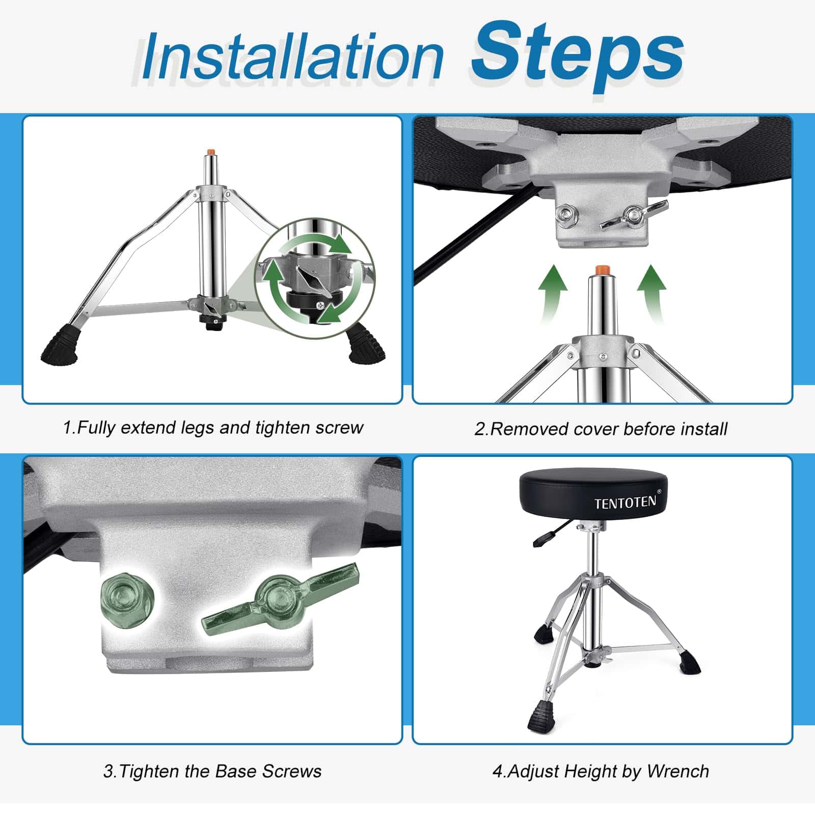 Banqueta de Batería Ajustable TENTOTEN, Asiento de Batería - Imagen 8