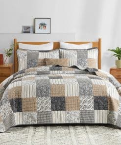 Juego de edredón a cuadros DDUOXIN King - -Brown/Gray/Light