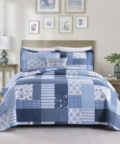 Colcha King Size PERHOM - Set de colcha 100% algodón azul