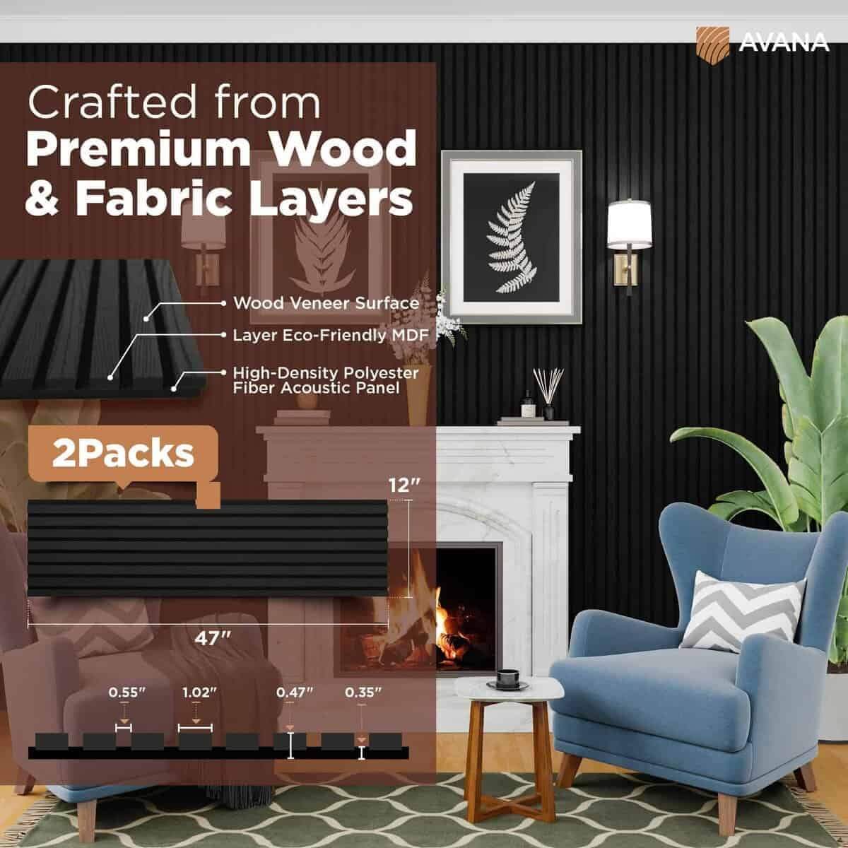 Paneles de Pared de Madera Acústicos Avana � -Negro Natural - Imagen 5