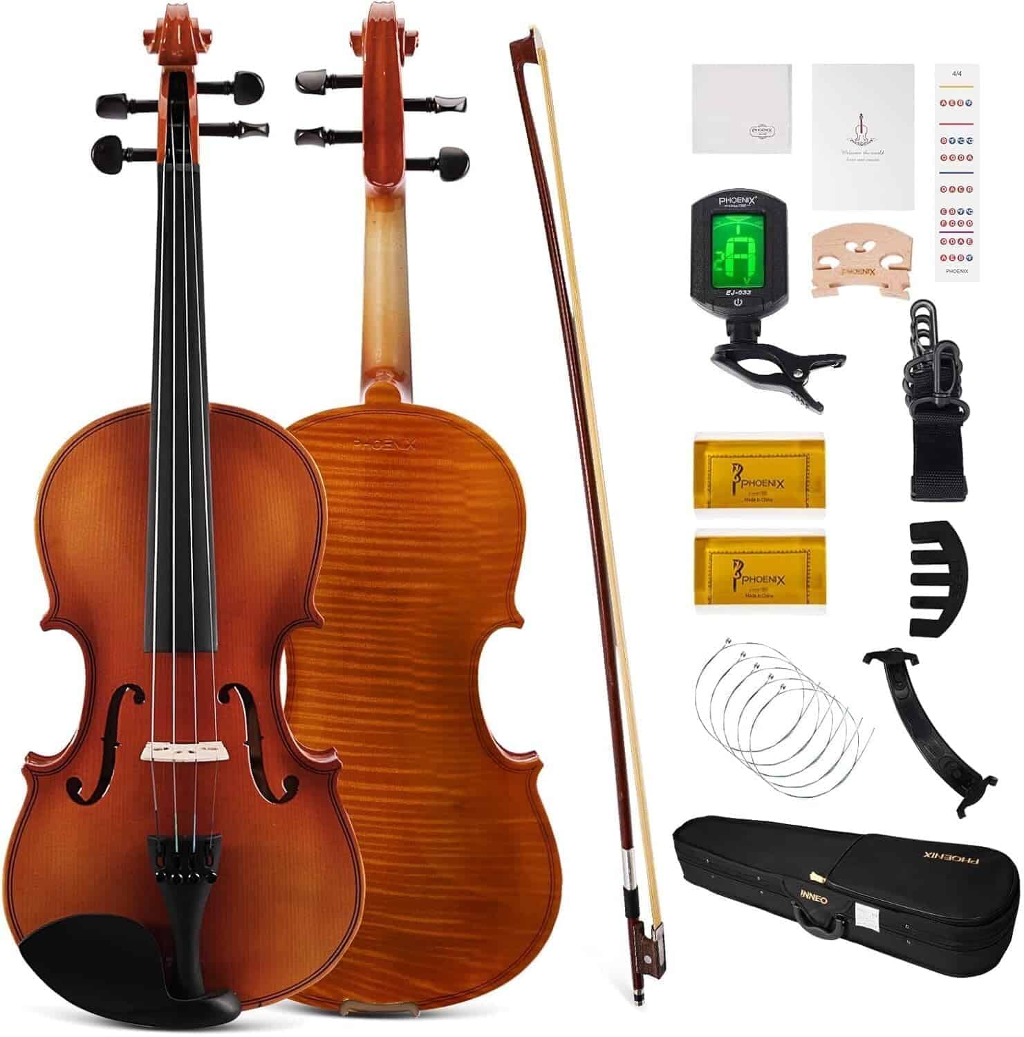 Kit de violín PHOENIX 4/4 de tamaño completo, juego de