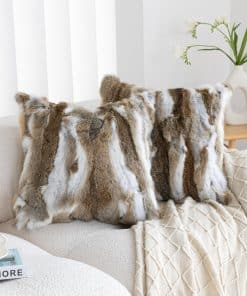 Fundas de cojín de piel genuina de conejo ROSE FEATHER