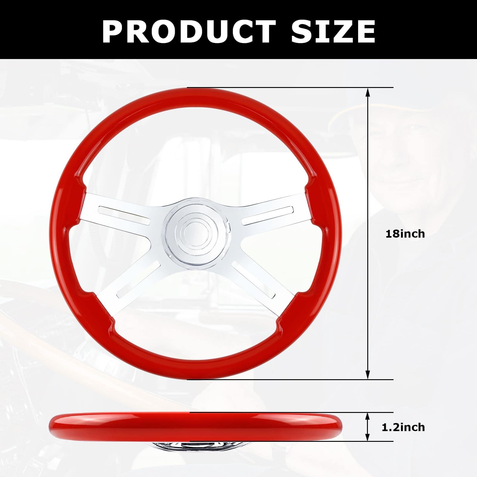 Volante de dirección de madera maciza de 18" lacado camión - Imagen 3