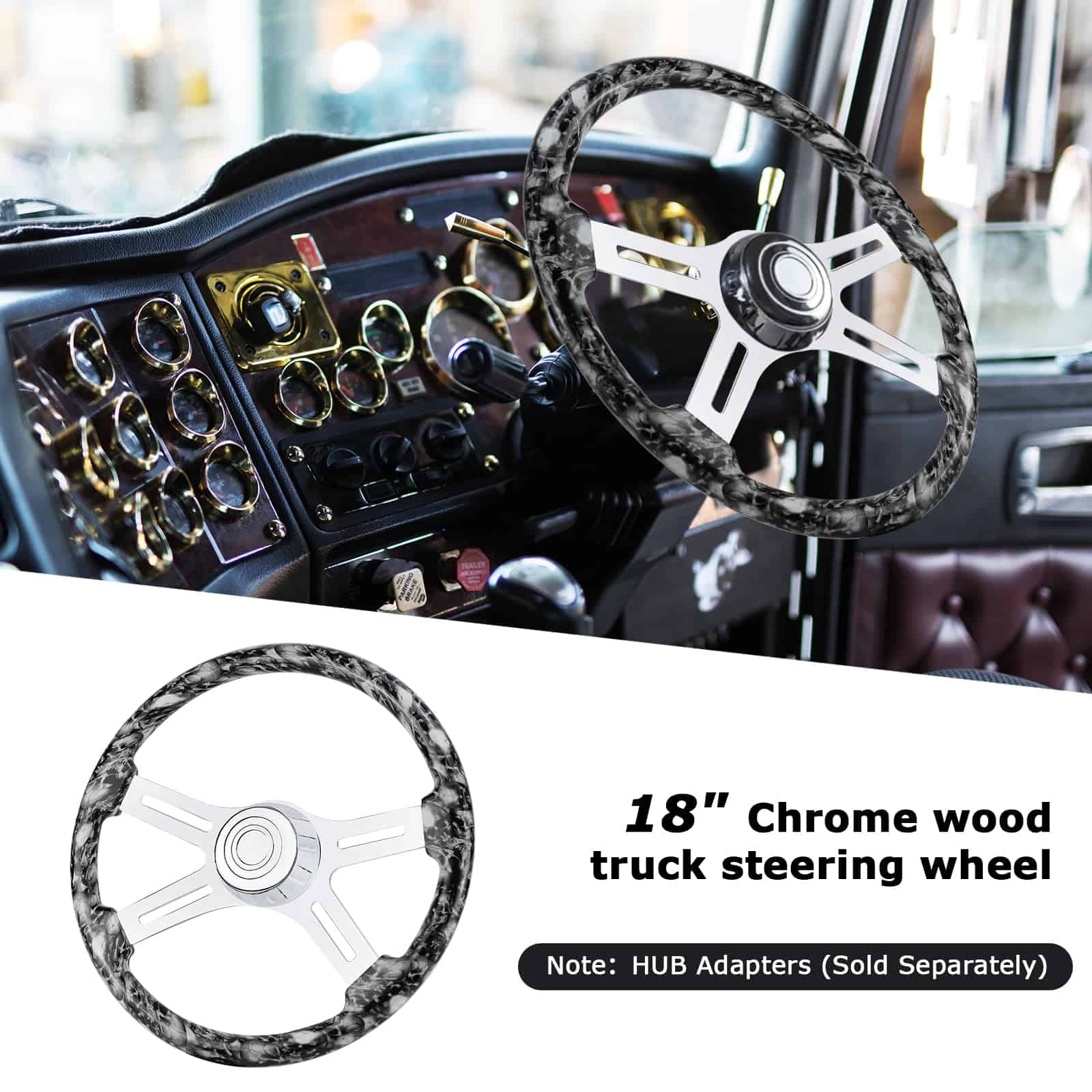 Volante de Camión de Madera Sólida hidroimpresa de 18" con - Imagen 5