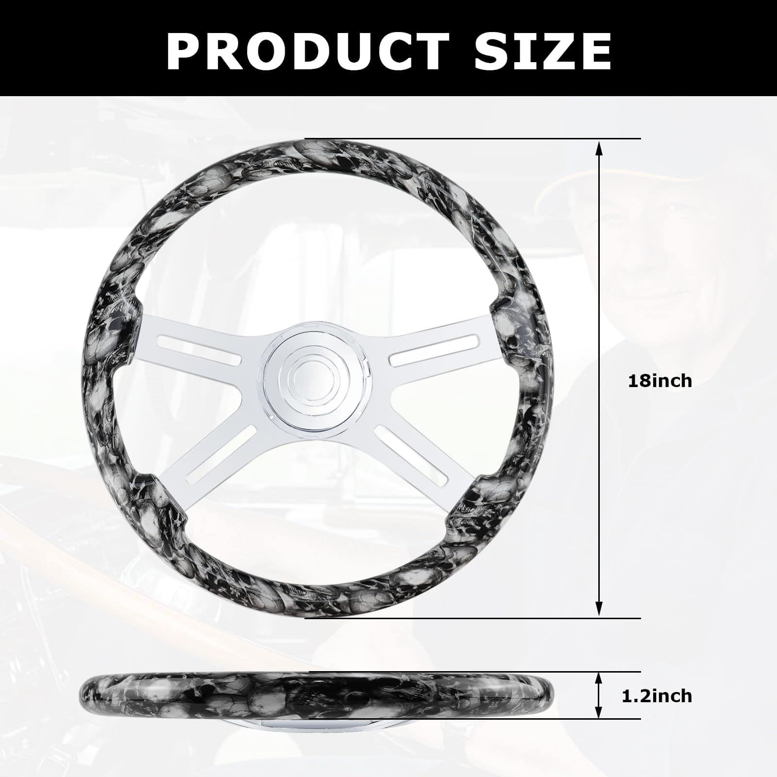 Volante de Camión de Madera Sólida hidroimpresa de 18" con - Imagen 3