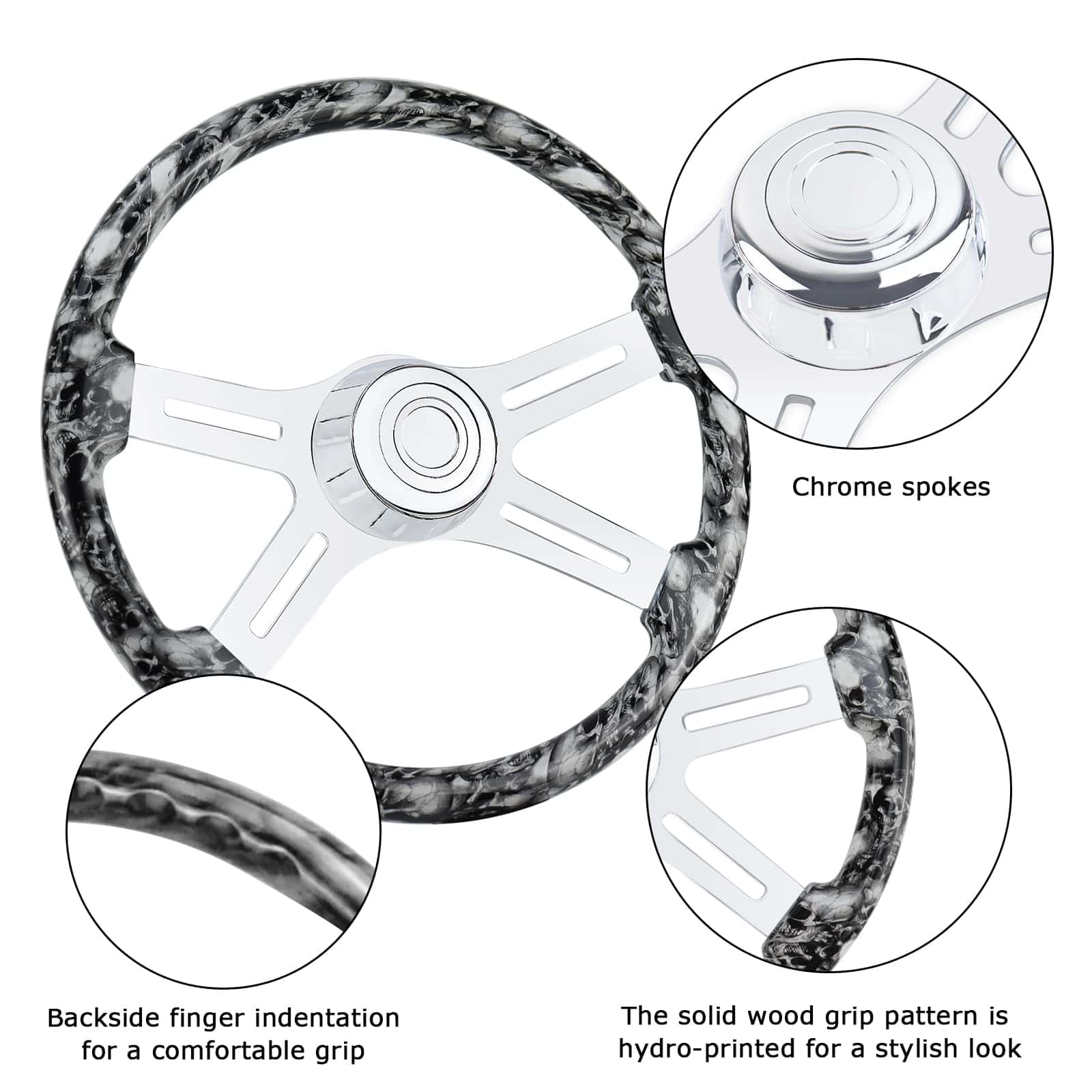 Volante de Camión de Madera Sólida hidroimpresa de 18" con - Imagen 4