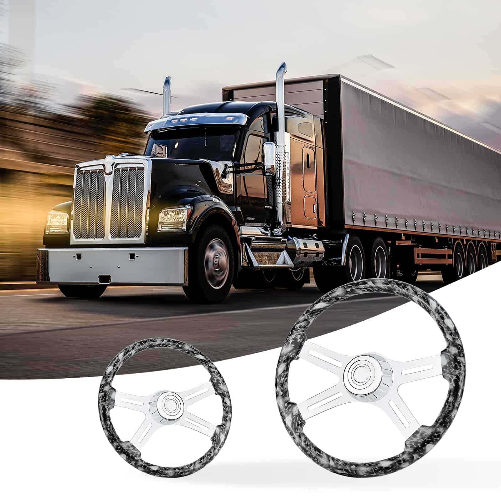 Volante de Camión de Madera Sólida hidroimpresa de 18" con - Imagen 7