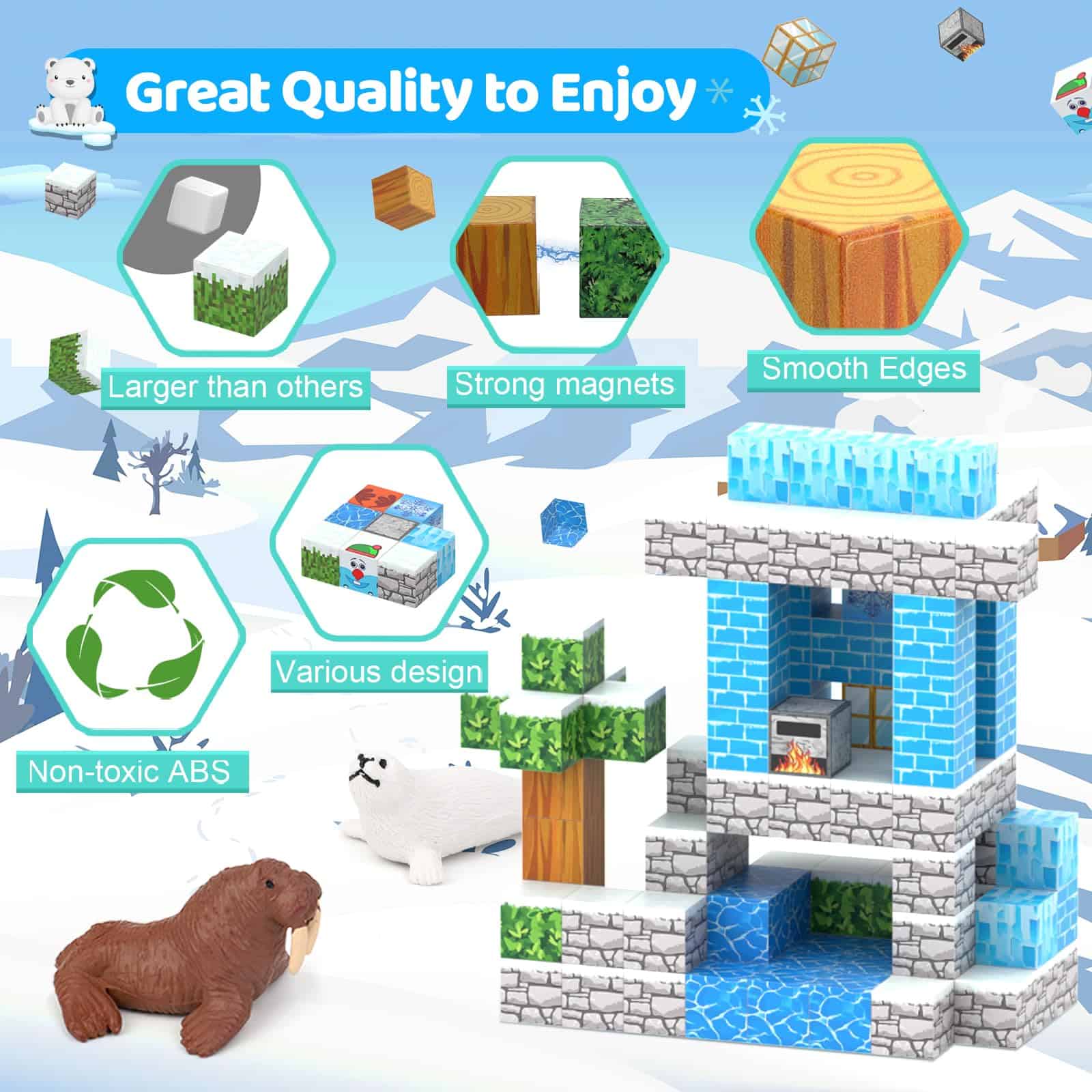 Bloques Magnéticos 110PCS con 6 Juguetes de Animales, - Imagen 7