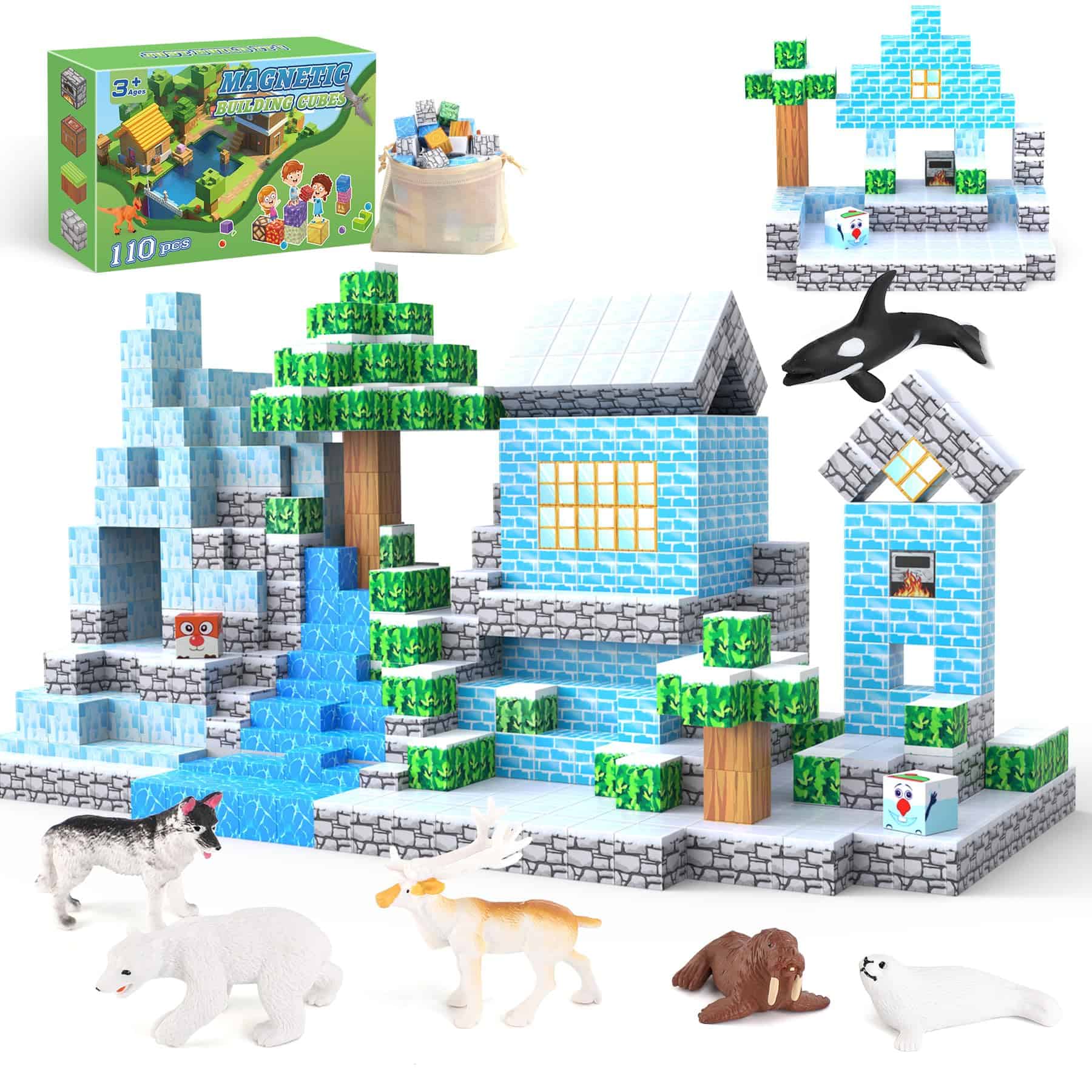 Bloques Magnéticos 110PCS con 6 Juguetes de Animales,