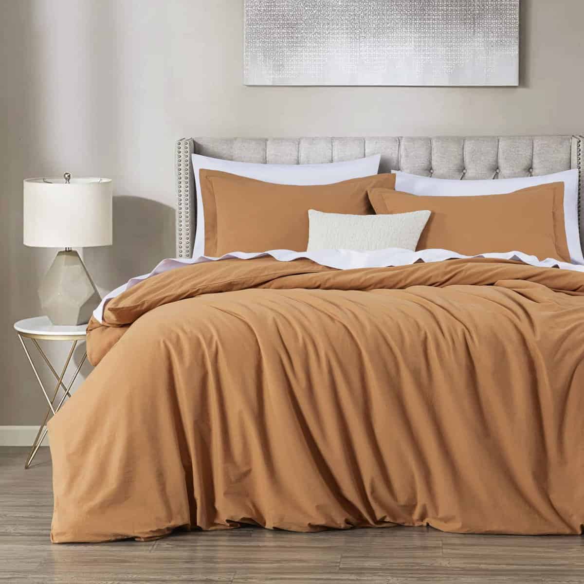 Juego de Funda Nórdica de Algodón Lavado -Caramelo