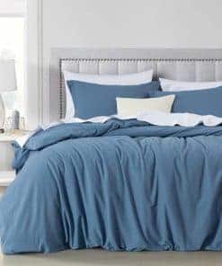Set de Funda nórdica de Algodón Lavado Azul Sólido Chezmoi