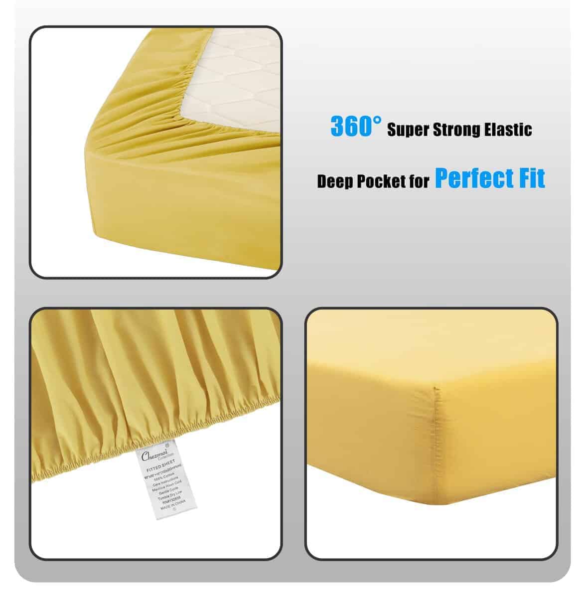 Juego de sábanas de algodón lavado sólido amarillo Chezmoi - Imagen 5