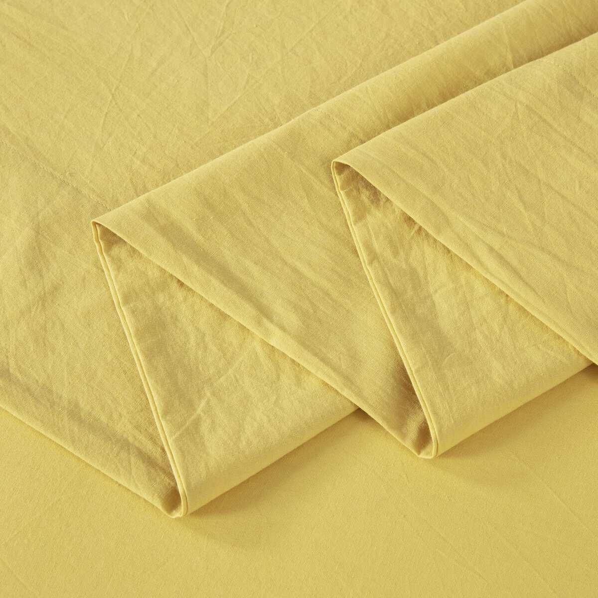 Juego de sábanas de algodón lavado sólido amarillo Chezmoi - Imagen 9