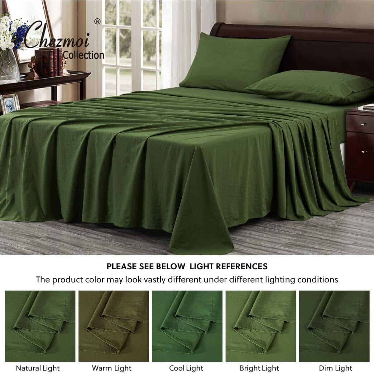 Juego de sábanas sólidas Chezmoi Collection en verde musgo - Imagen 6