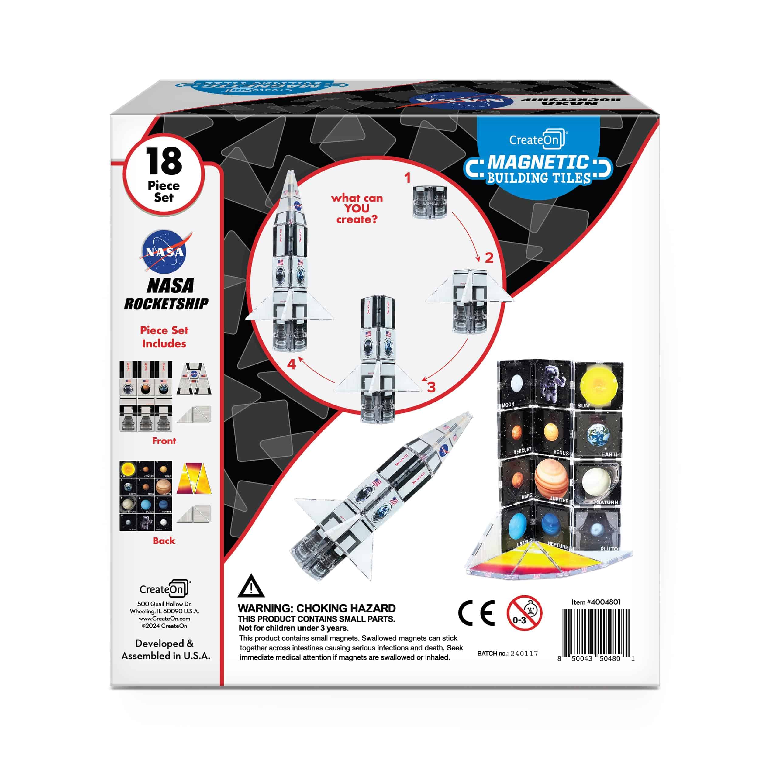 Set de baldosas magnéticas CreateOn NASA Rocketship, Juego - Imagen 3
