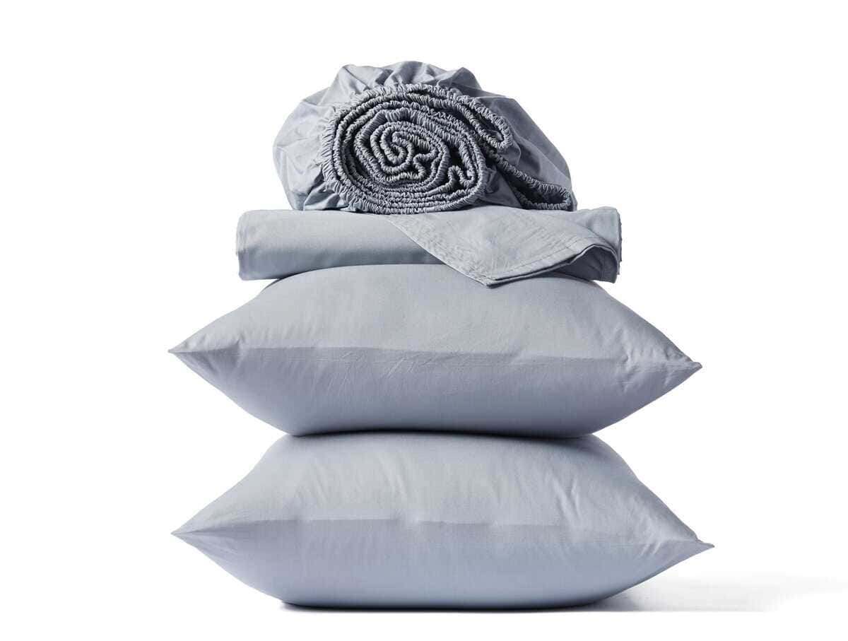 Juego de sábanas de percal arrugado orgánico Coyuchi, Azul