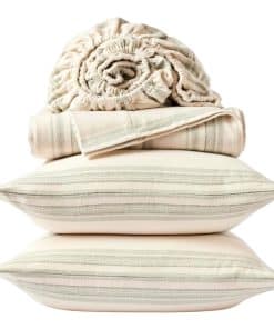 Juego de sábanas de franela orgánica -Rayas de espiga de ene