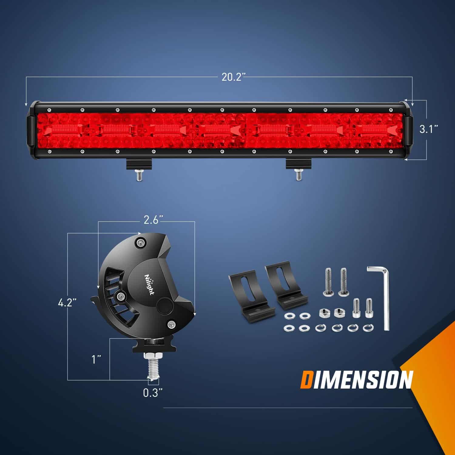 Barra de luz LED Nilight de 20 pulgadas Roja Triple Fila - Imagen 3