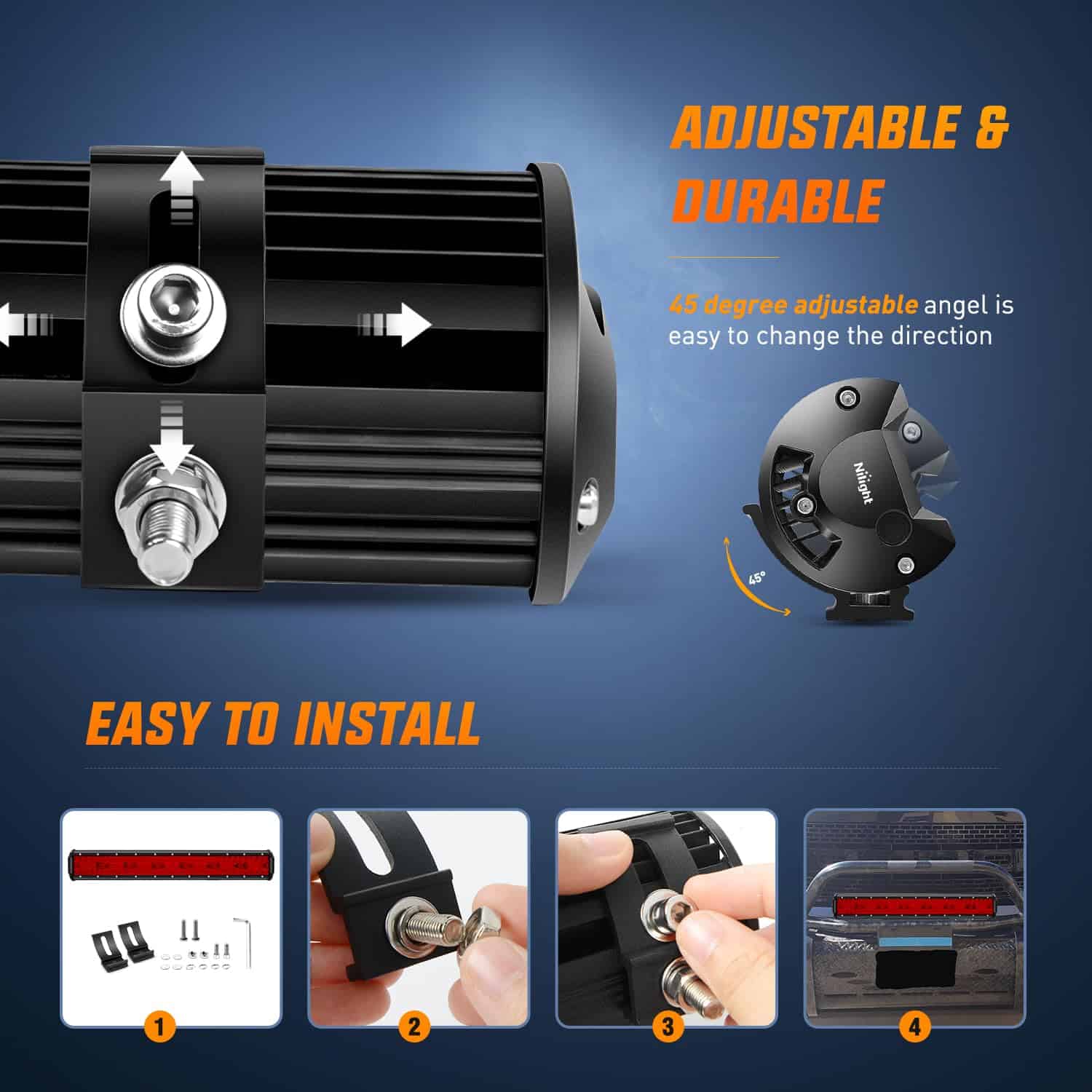 Barra de luz LED Nilight de 20 pulgadas Roja Triple Fila - Imagen 8