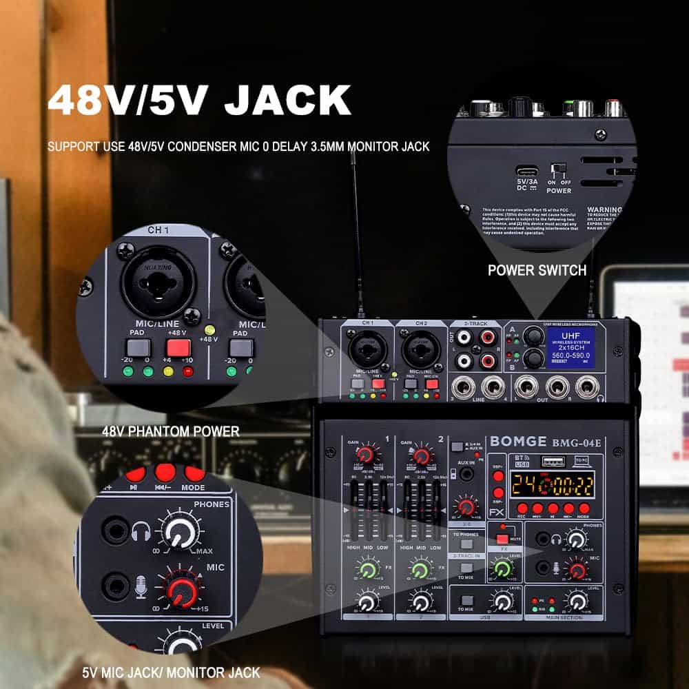 BOMGE 04E Mezcladora de Audio Karaoke, Mezclador de 4 - Imagen 7