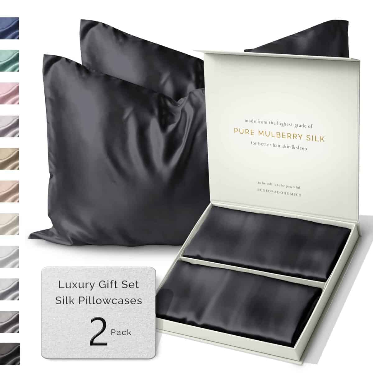 SUNDAYSILKS� | Fundas de Almohada de Seda 2 -Negro Medianoch