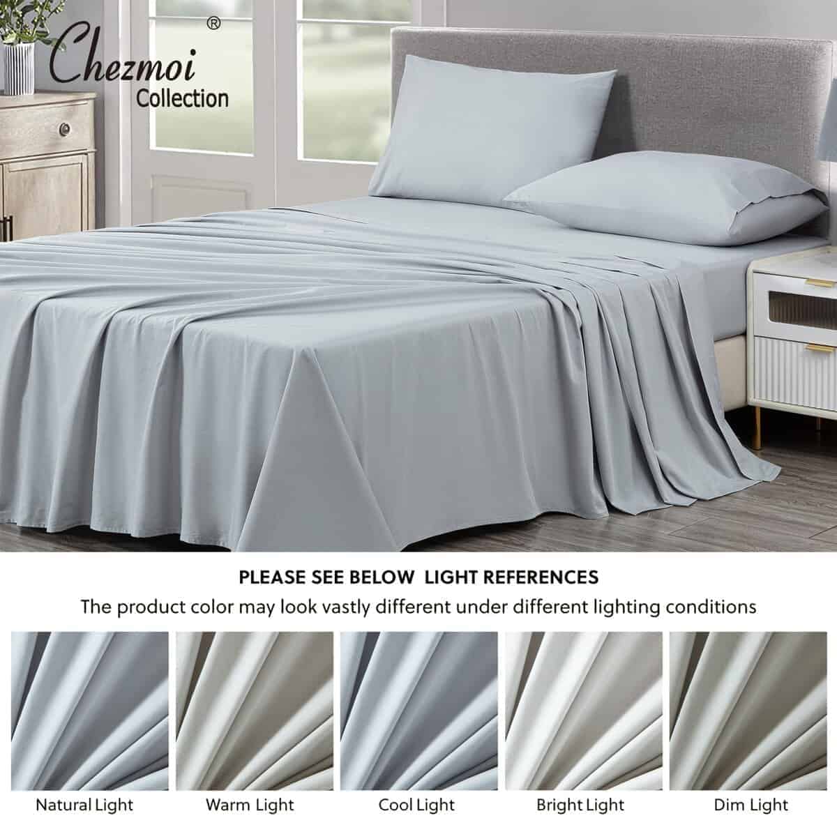 Juego de sábanas Chezmoi Collection Solid Silver Gray 250TC - Imagen 6