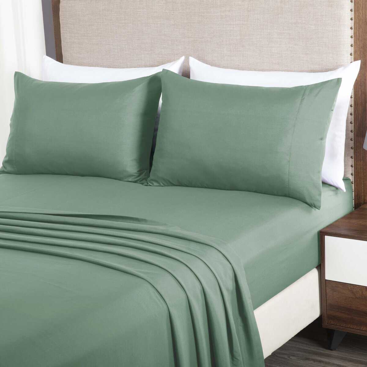 Juego de Sábanas de Franela de Algodón de 250TC Color Verde - Imagen 4