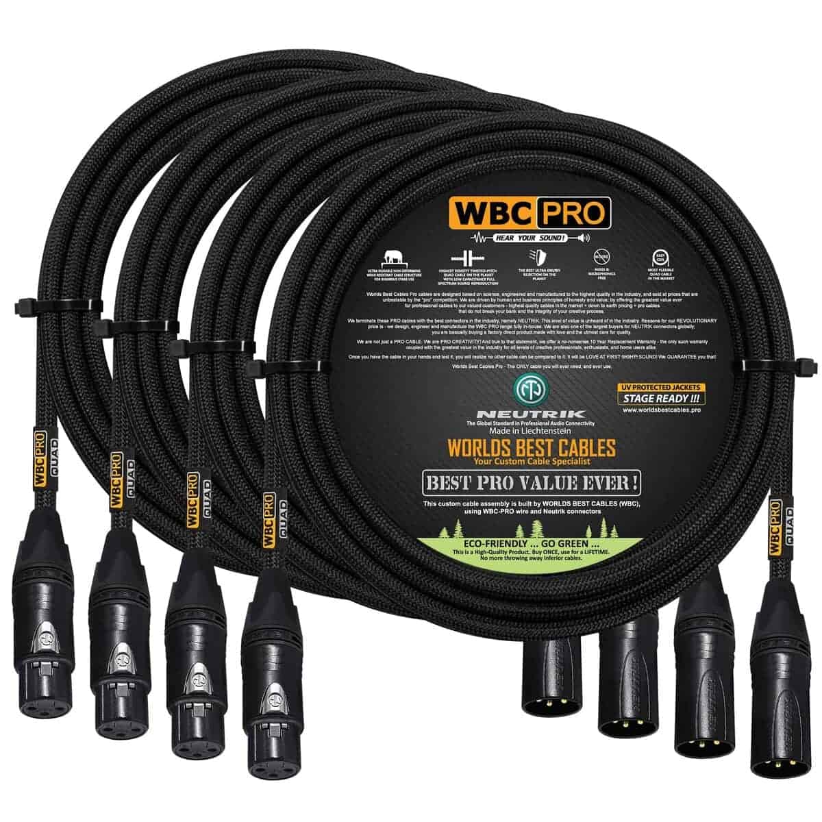 4 Unidades - 12 pies - Cable WBC-PRO-Quad Ultra-Silencioso