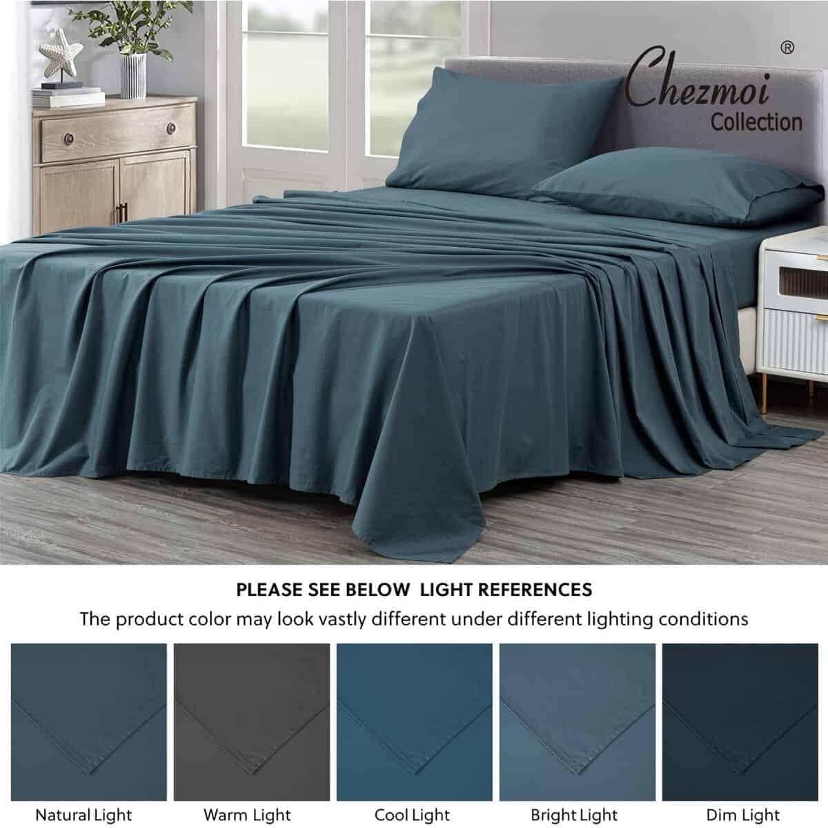 Juego de Sábanas Chezmoi Collection Sólido Azul China 250TC - Imagen 6