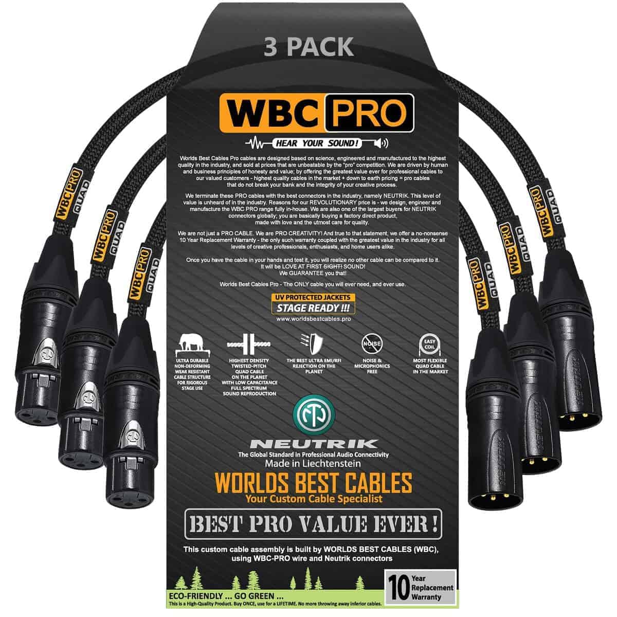 3 Unidades - 1.5 Pies - WBC-PRO-Quad Cable Ultra-Silencioso