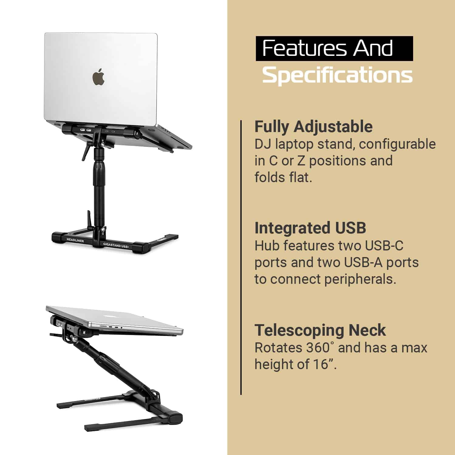 Headliner Gigastand USB+, Soporte Ajustable para Laptop de - Imagen 5