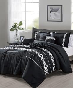 Juego de edredón Myisha negro y blanco de 7 piezas con