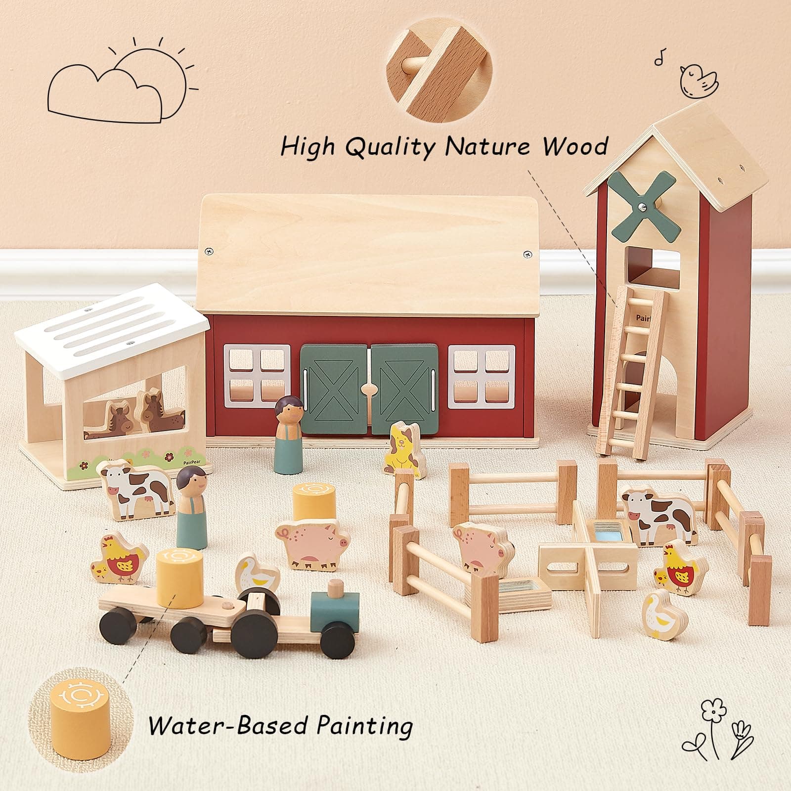 Juego de Juguetes de Granja de Madera PairPear, Granja de - Imagen 7