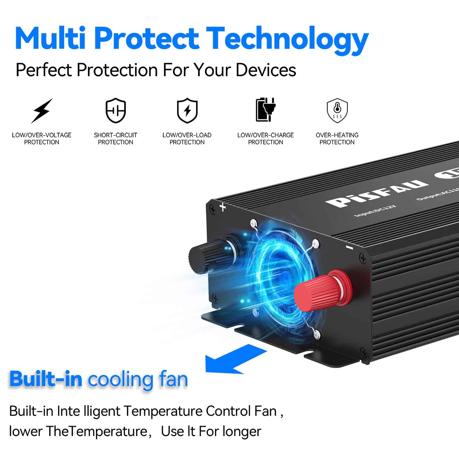 Inversor de Corriente de 1500 vatios 12v a 110v, - Imagen 4