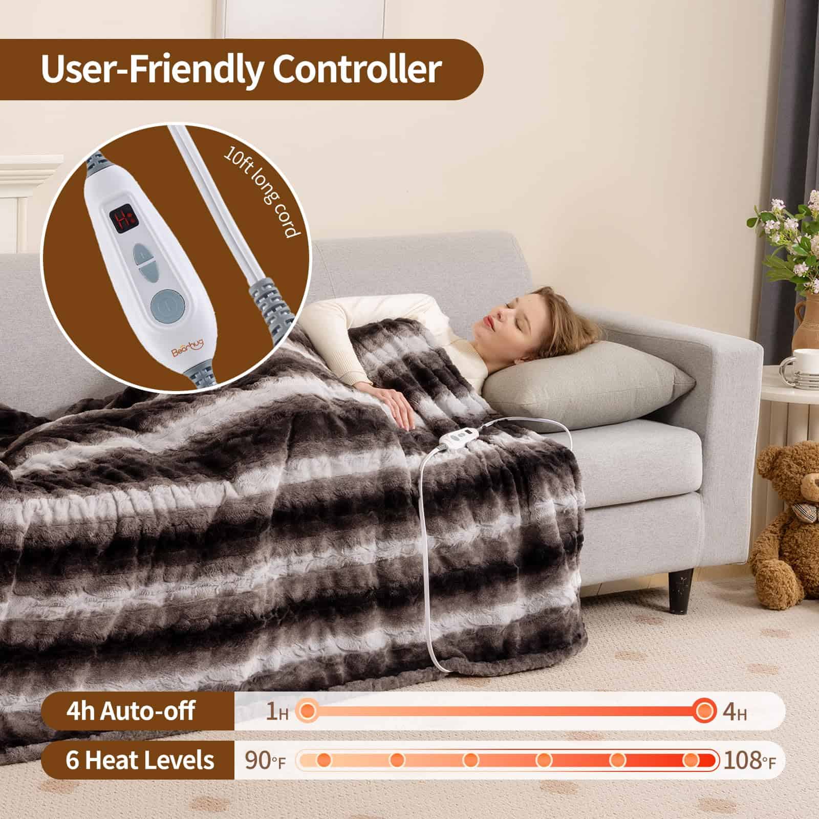 Manta térmica eléctrica Bearhug, 50x60 pulgadas, Caja de - Imagen 4