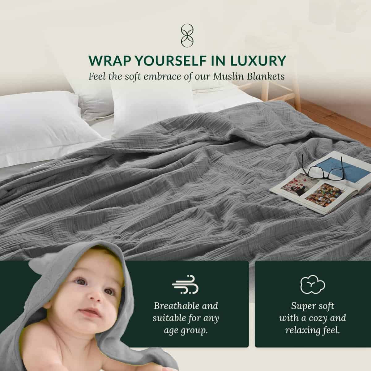 Manta de lino y algodón Cloud Scape tamaño King para cama, - Imagen 4