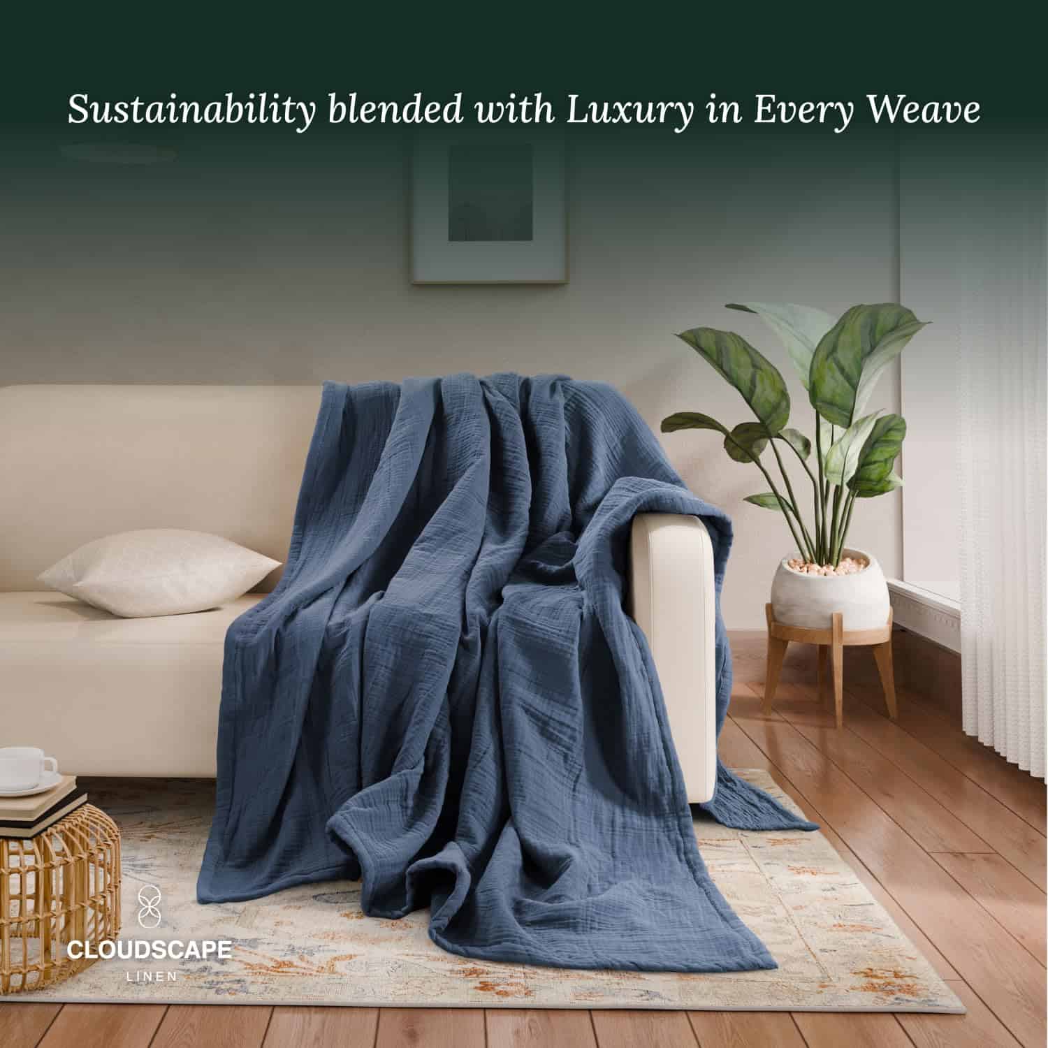 Manta de Muselina Extra Grande de 8 Capas CLOUDSCAPE LINEN, - Imagen 3