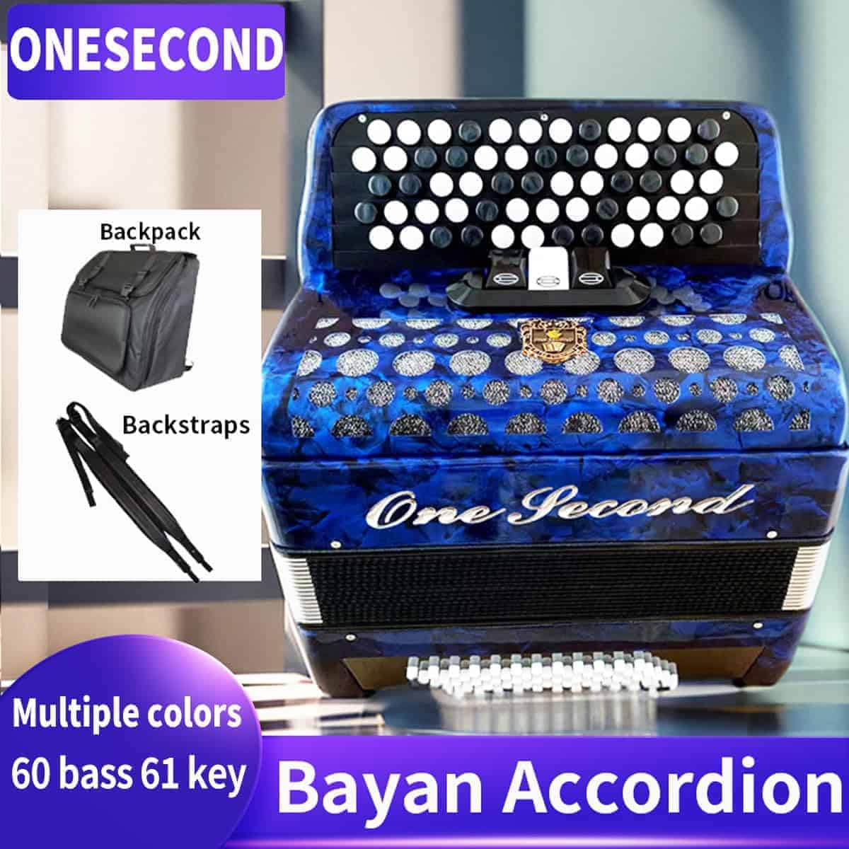 Acordeón de la marca ONESECOND, 62 teclas 60 bajos, - Imagen 7