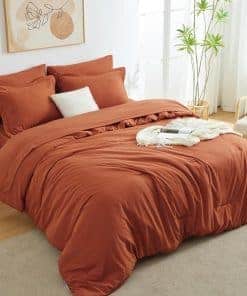 Juego de Edredón Completo CozyLux Naranja Quemado, 7 Piezas