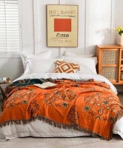 Manta de algodón SahSahCasa 100%, Manta de muselina naranja